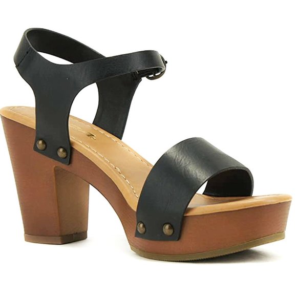 New Black Ankle Strap Platform Chunky Heel Sandals - Picture 2 of 4